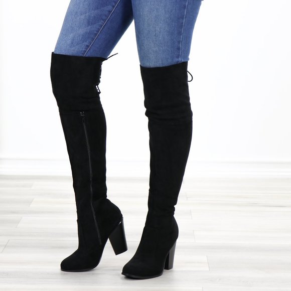 *Restock Thigh High Heeled Boots With Lace Up Back - Picture 15 of 16